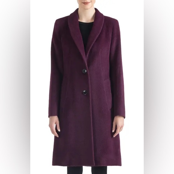 NWT NORDSTROM SIGNATURE Sofia Shawl Collar Deep Burgundy Wool/Cashmere Coat Med. - Picture 1 of 5